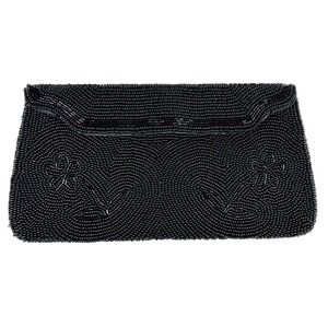 VTG Black Fully Beaded Clutch Bag 1950s Floral Design